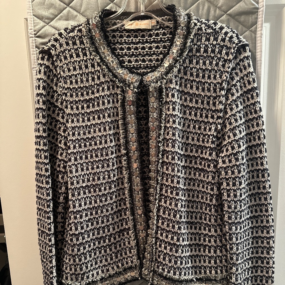Tory Burch Knit Jacket Tweed Look Medium